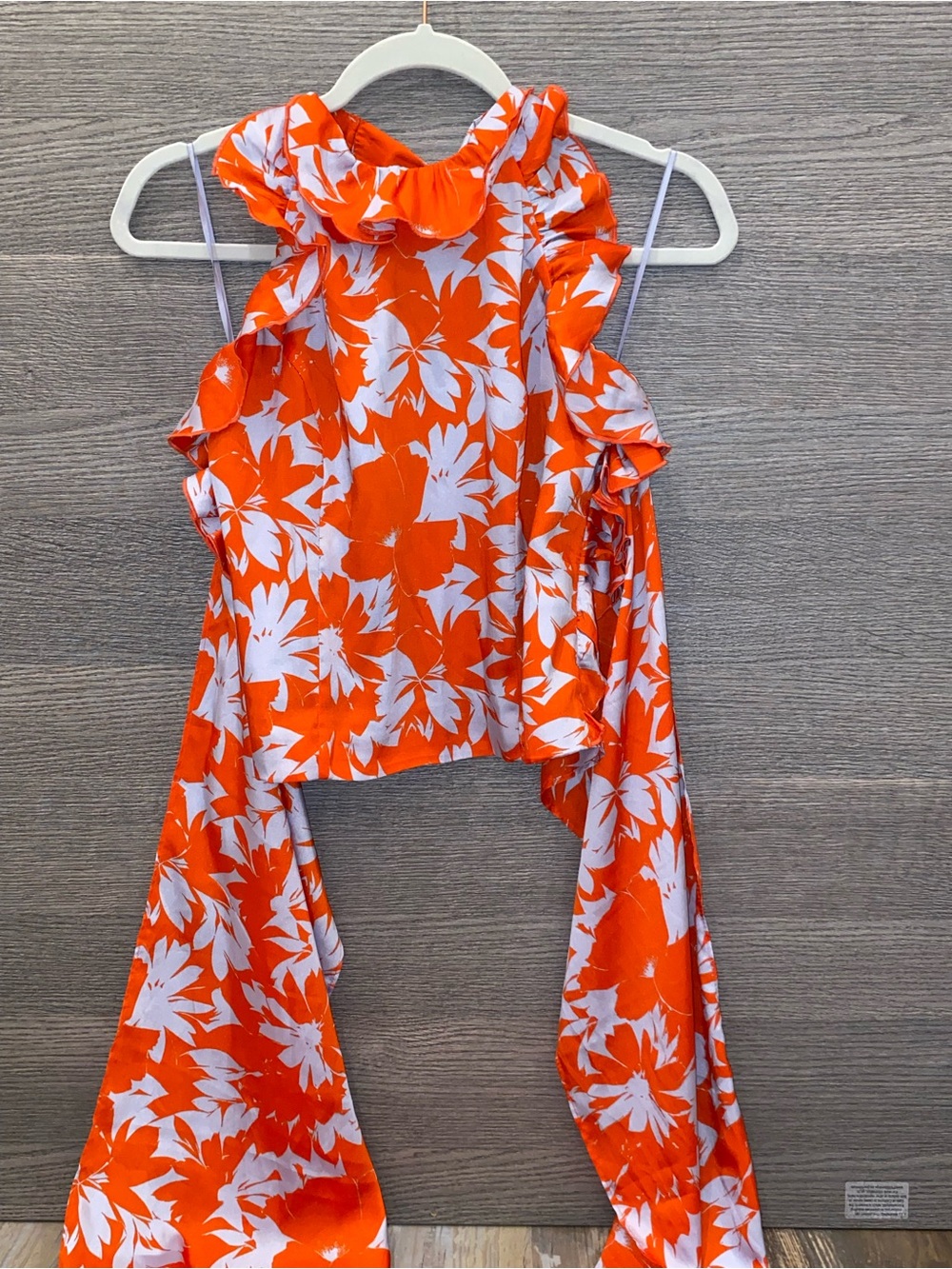 J. Crew Orange and White Floral Ruffle Halter Crop Top